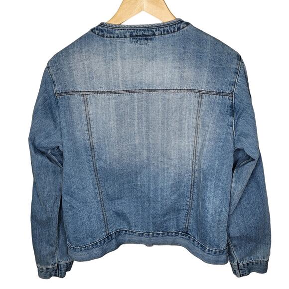 Easel Boho Denim Jean Trucker Jacket Paisley Scarf Tie Sleeve Boutique Y2K Large - Picture 3 of 11